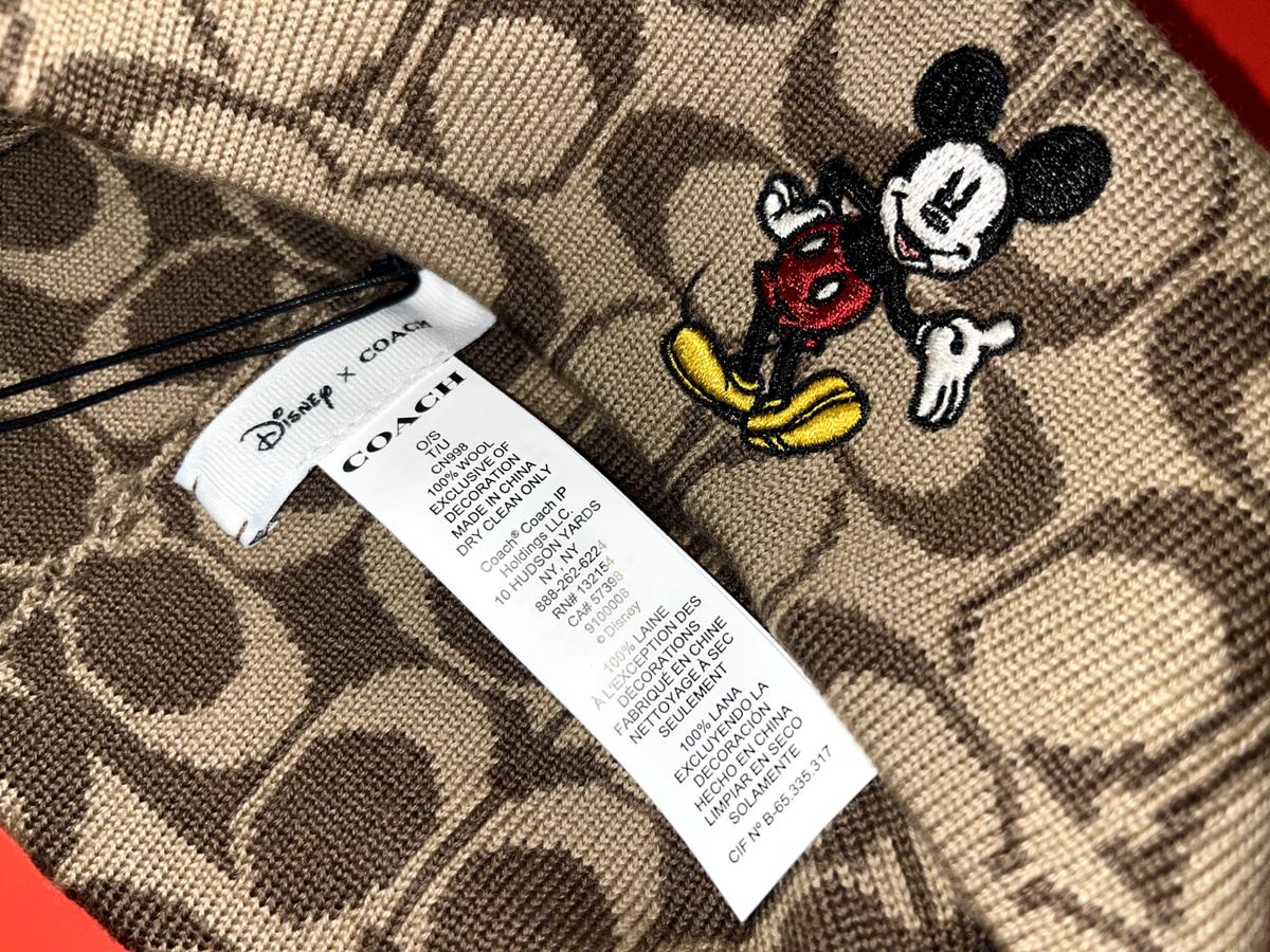 NWT DISNEY × COACH MICKEY MOUSE Signature Rib Knit Beanie Hat Wool