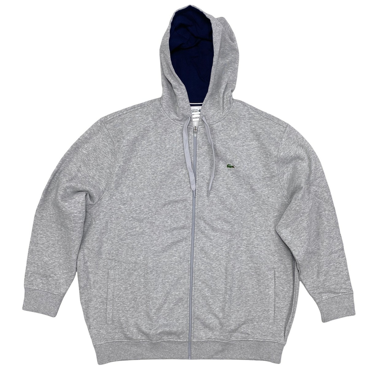 Lacoste SPORT Men's Big & Tall Fleece Full Zip Hoodie Heather Grey