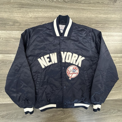 Vintage New York Yankees Satin Bomber Jacket Adult Large Quilted