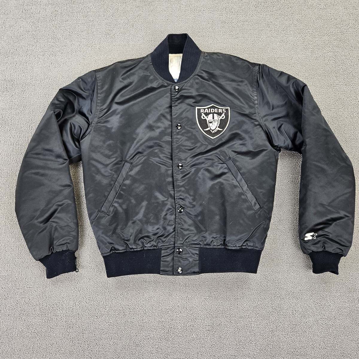 Vintage Raiders Jacket Satin 80s Authentic Pro Line Starter Black