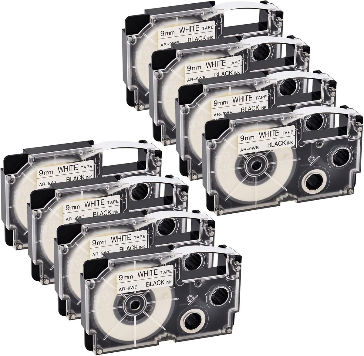 8PK Black Ink White Tape EZ Label Cartridge for Casio KL-60 100