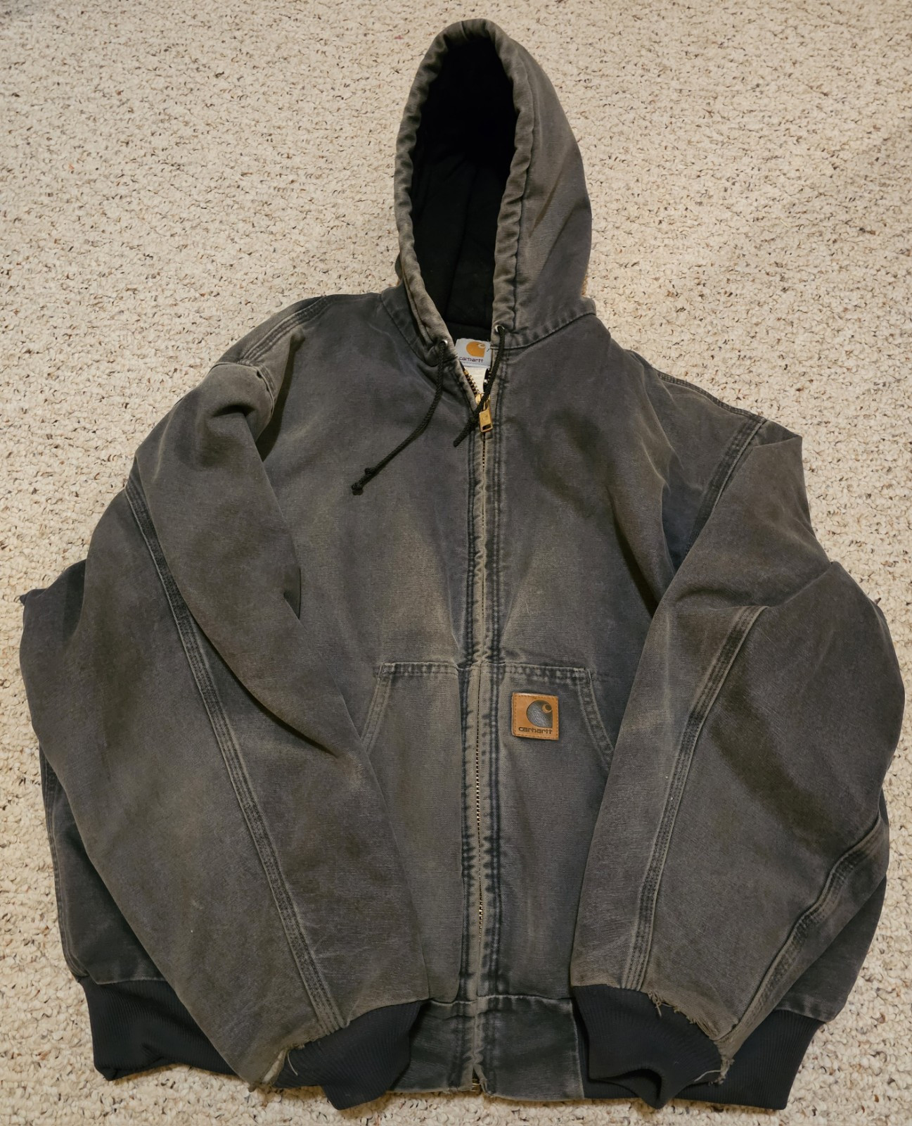 Vintage Carhartt J68PTL Petrol Hooded Sandstone Quilted Work