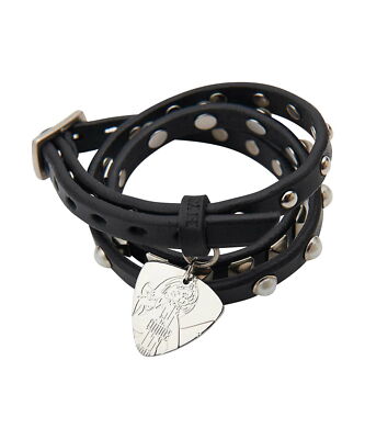 HYSTERIC GLAMOUR Guitar Pick Leather Bracelet Black Triple Roll