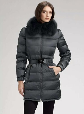 PRADA MILANO Women's Down Puffer W/ Fox Fur Collar Winter Coat