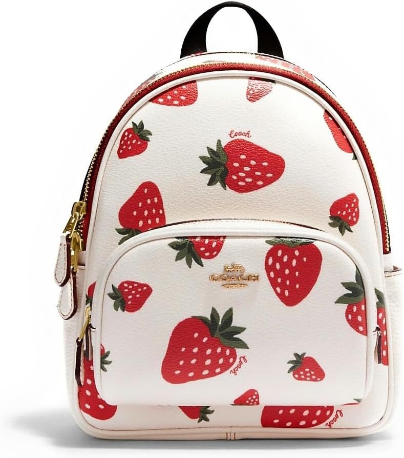 Coach Mini Court Backpack Bag With Wild Strawberry Print NWT