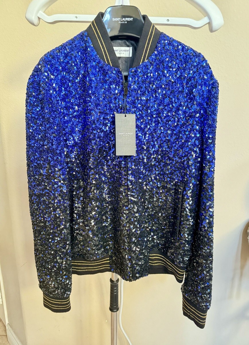 Saint Laurent Authentic ZIP Bomber Jacket size 48 Sequin Blue