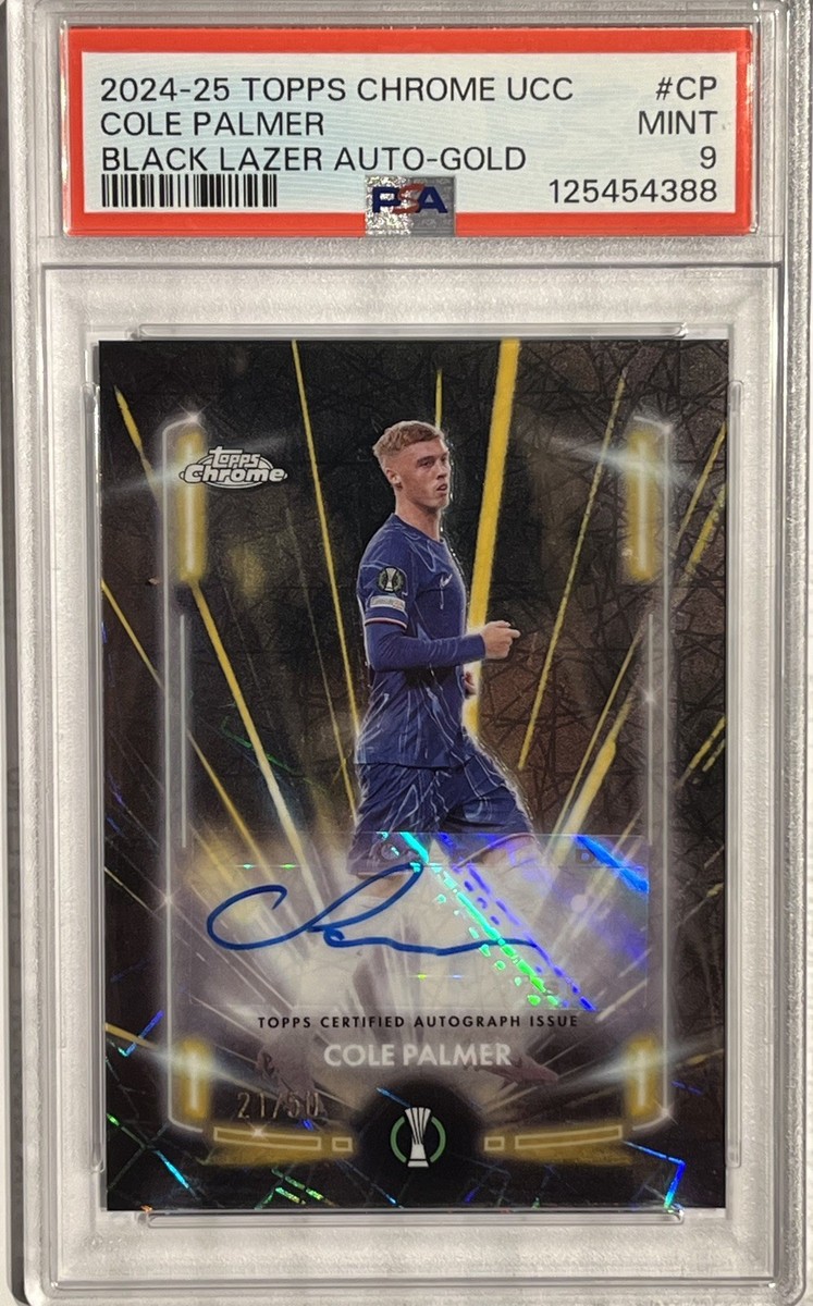 2024-25 TOPPS CHROME UCC BLACK LAZER AUTO GOLD COLE PALMER /50 PSA