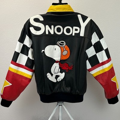 Vintage 90s Snoopy Peanuts Leather Bomber Jacket American Toons