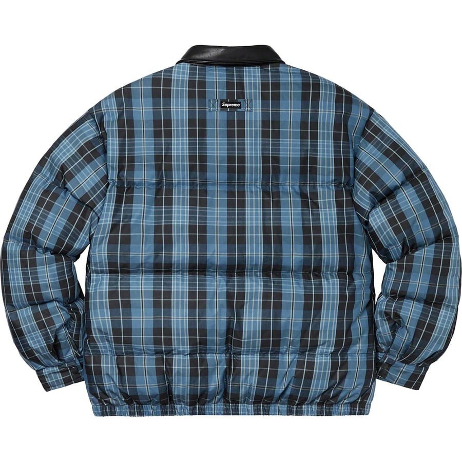 Supreme Leather Collar Puffy Jacket Blue Plaid New With Tag