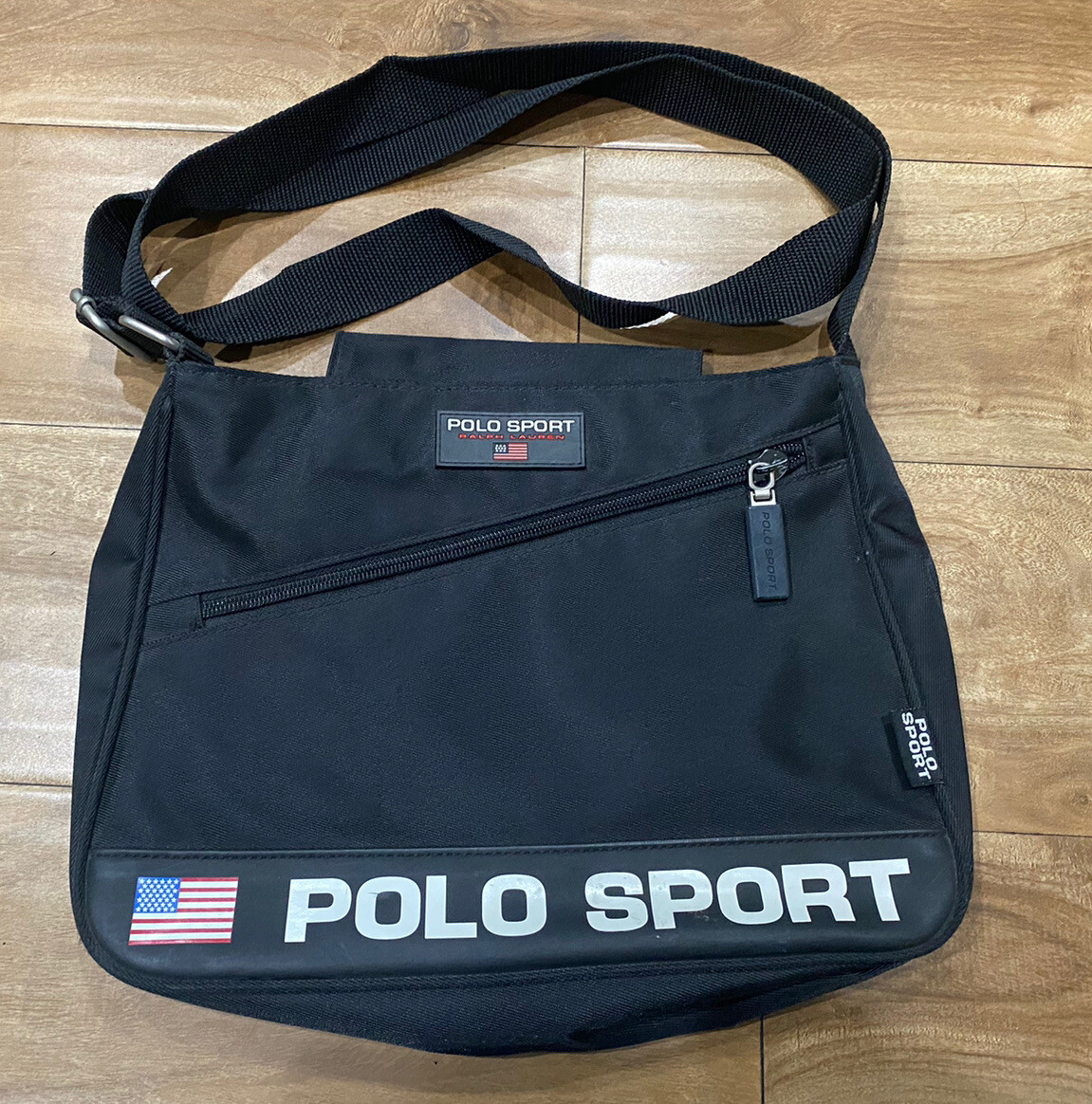 Men's Vintage Polo Sport Ralph Lauren Black Crossbody Shoulder Bag