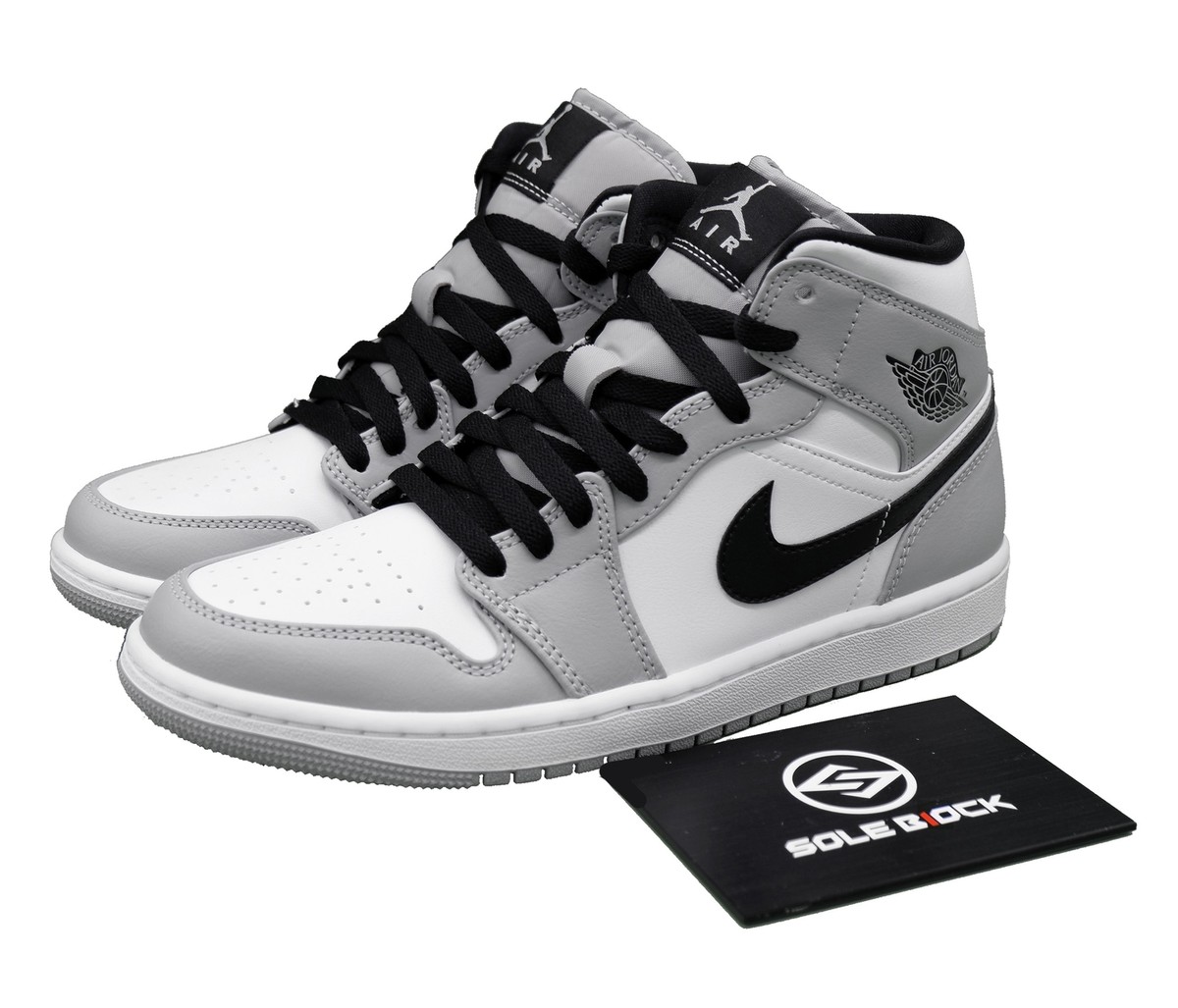Nike Air Jordan 1 Mid I AJ1 Light Smoke Grey Black White Men Shoes