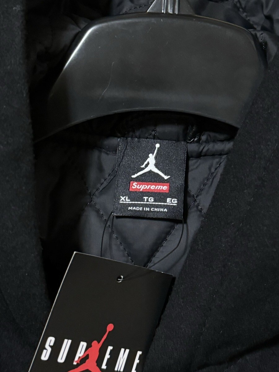 Supreme Jordan Varsity Leather Hooded Jacket 799703-010 New With