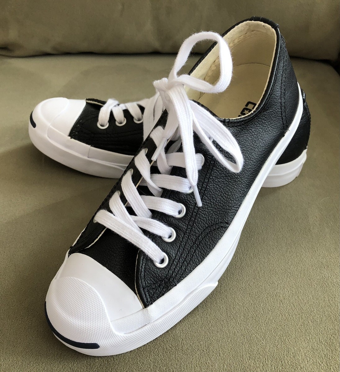 Converse JACK PURCELL Black Leather SIZE 6.5 Women's~5 Men's EUC