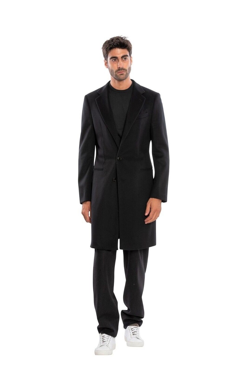 $3900 GIORGIO ARMANI Black Label Wool Cashmere Long Coat Black 38