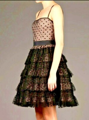 BNWT Red VALENTINO Black Lace Tulle Fit & Flare Ruffles Dress 46