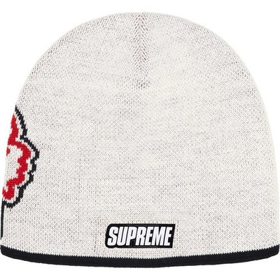 Supreme FW25 Acrylic Fox Racing Beanie White Jacquard Knit One