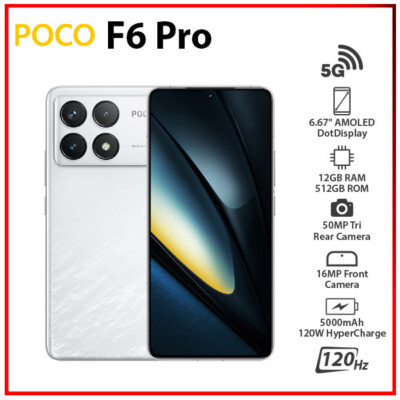 Unlocked) Xiaomi POCO F6 Pro 5G WHITE 12GB+512GB Dual SIM Android