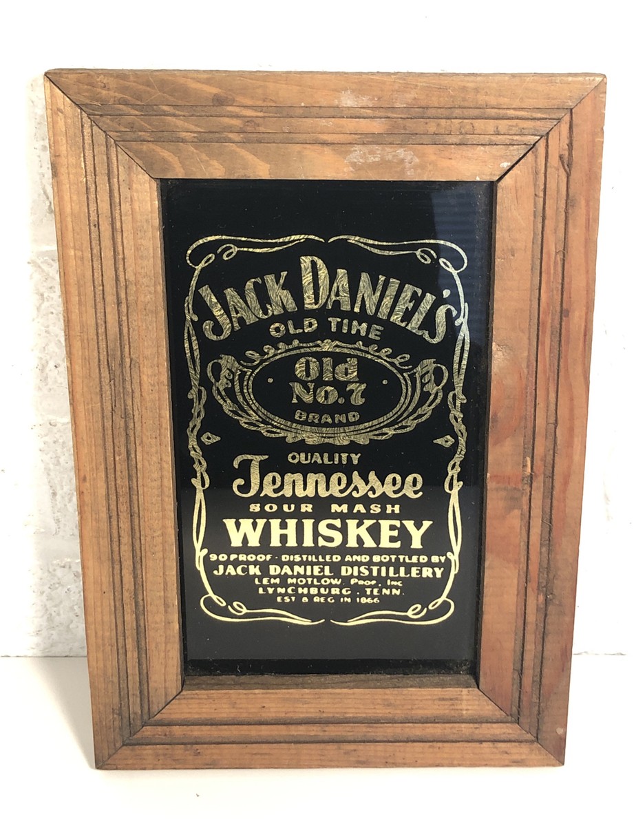 Vintage Jack Daniels Tennessee Whiskey Bar Sign Mirror Wood Frame
