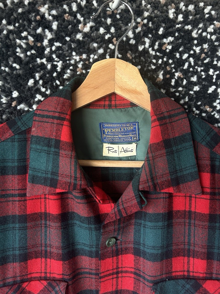 Vintage 50s 60s Pendleton Button Board Shirt Plaid Wool Loop