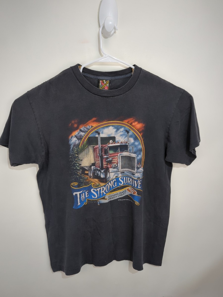 Vintage Truckers Only 3D Emblem T Shirt 1992 The Strong Survive L