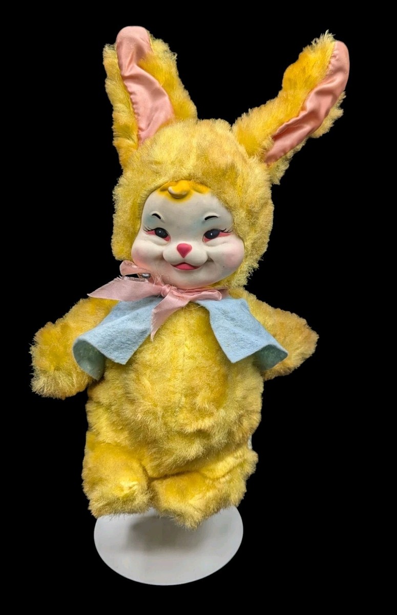 RUSHTON Company Vintage Rubber Face Plush Yellow Bunny Rabbit w