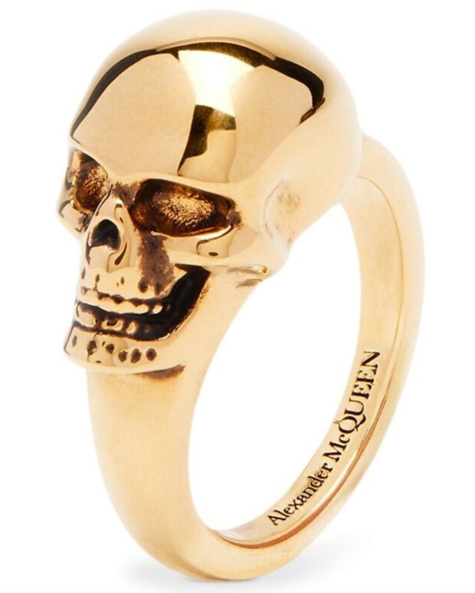 NIB Alexander McQueen Iconic Skull Logo 3D Sideways Gold Brass