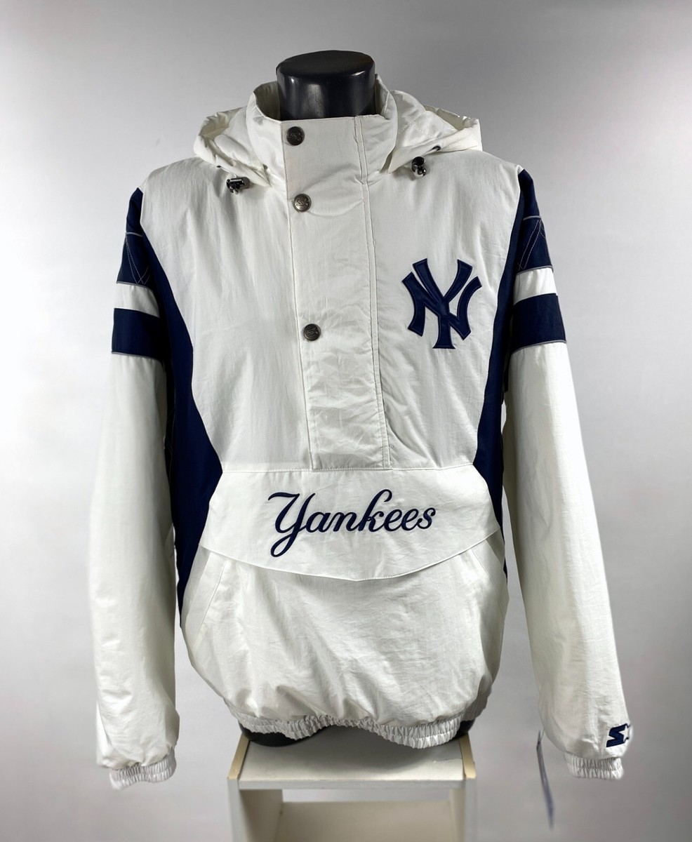 Yankees Jacket New York Starter Hooded Half Zip Pullover WHITE 3X