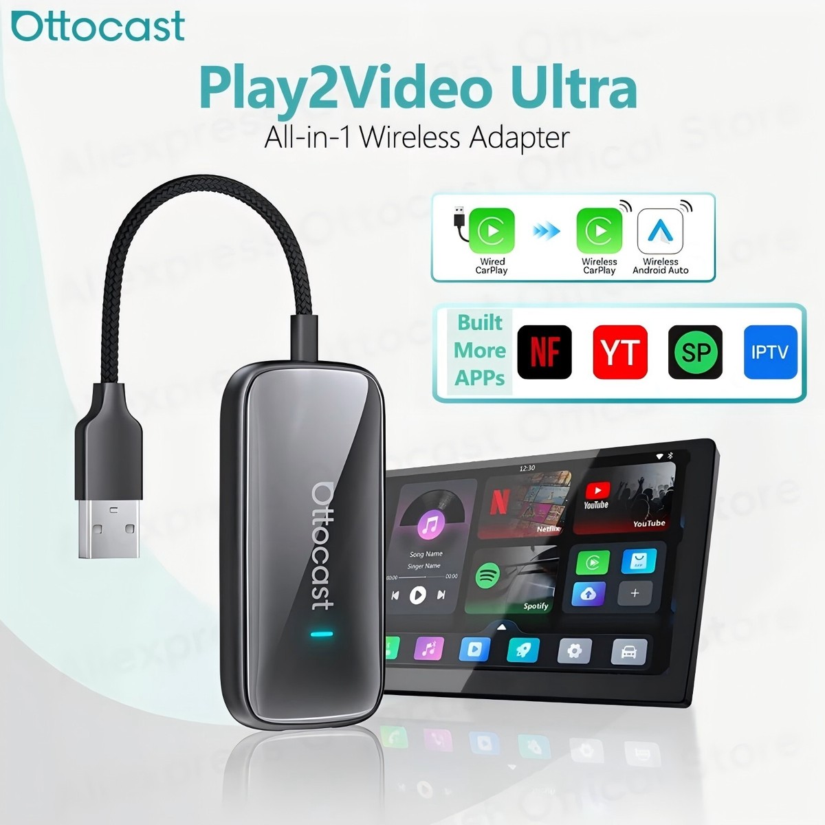 Ottocast Play2Video Ultra Multimedia Aibox Wireless Carplay