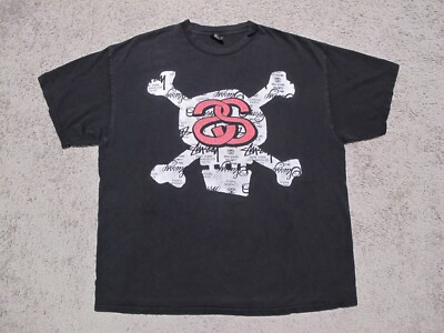 Men's VTG Stussy SS Skull faded black t-shirt XL graffiti
