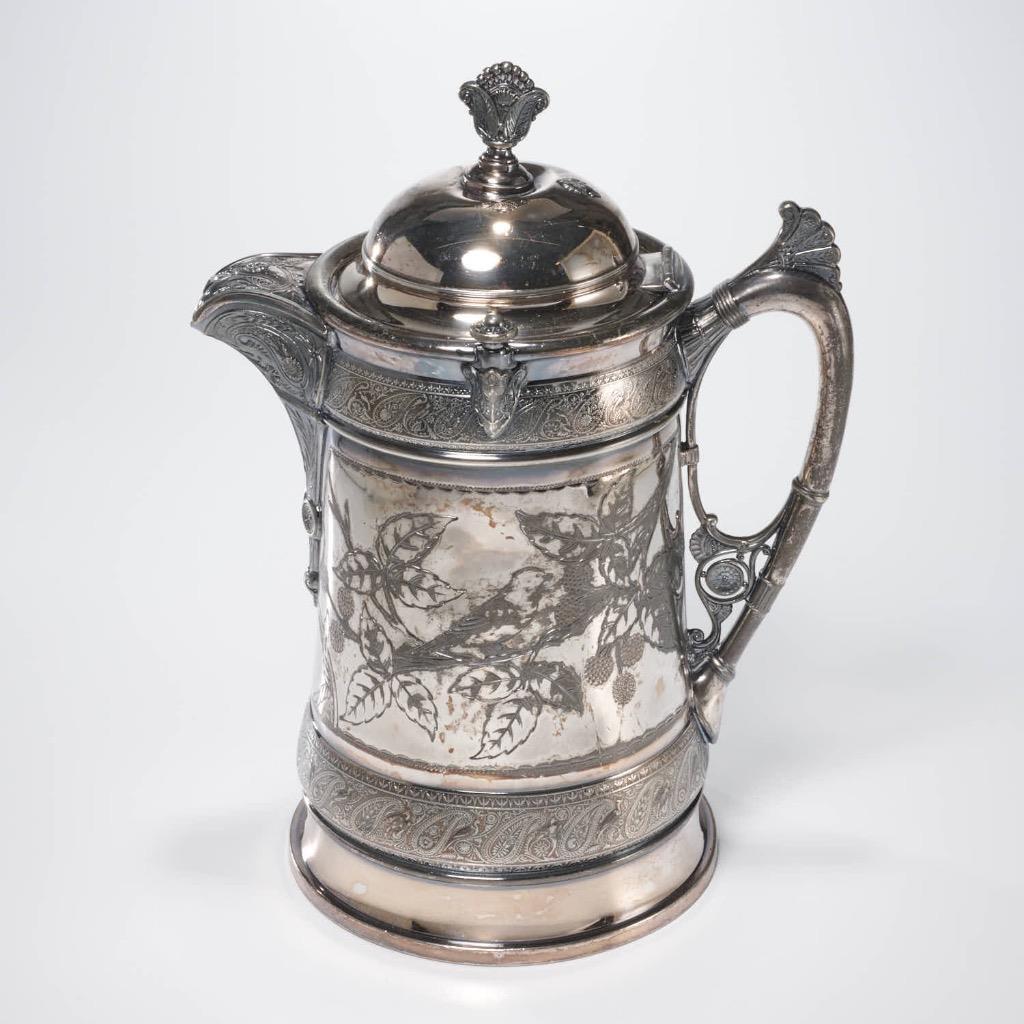 Antique Reed and Barton Large Silver Plated Ceramic Lidded Pitcher