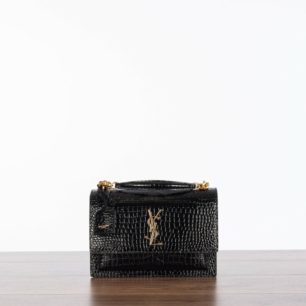 SAINT LAURENT 3050$ YSL Medium Sunset Bag - Black Croc Embossed