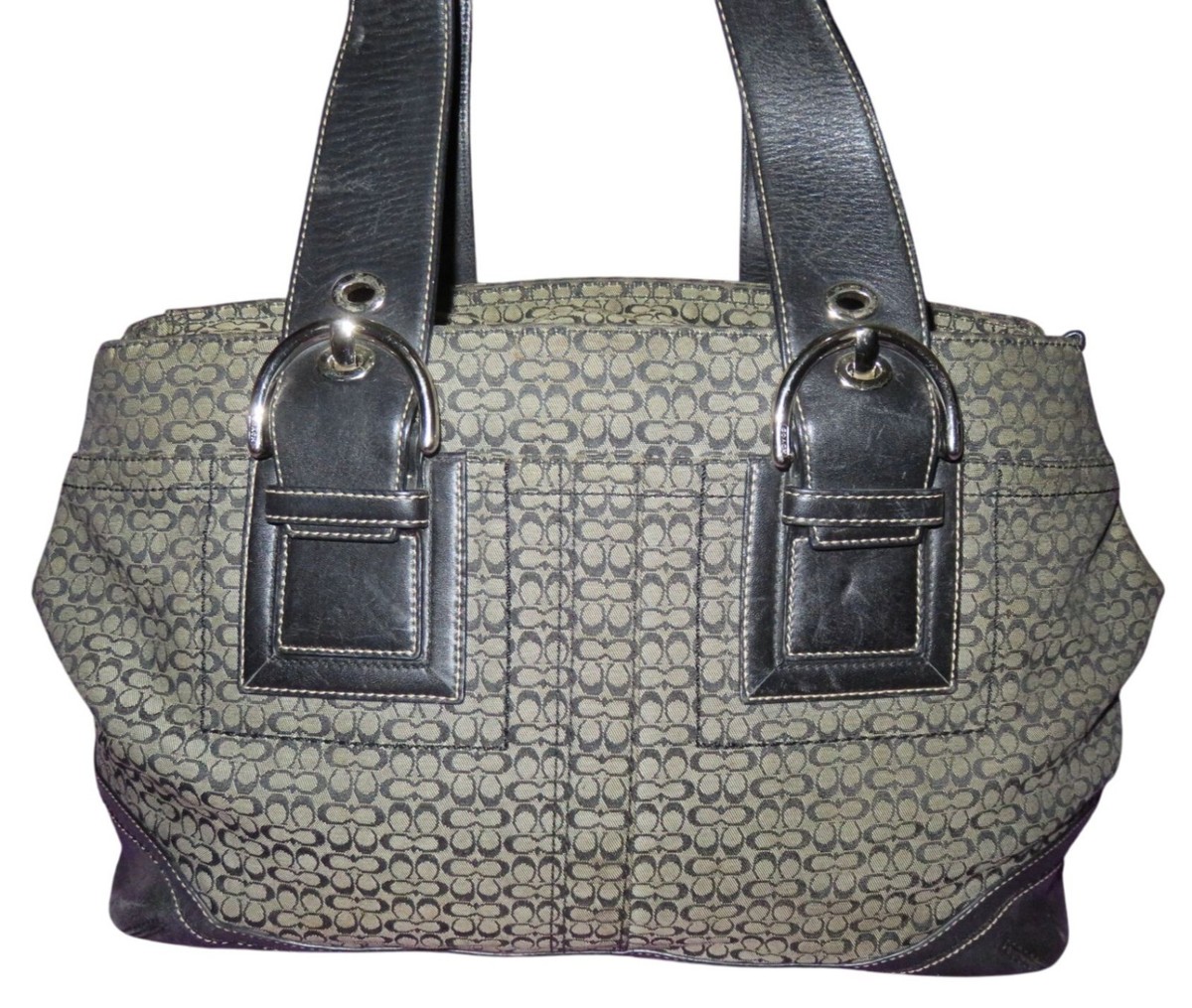 Coach 2008 Y2K Soho Black & Gray Jacquard Signature Satchel Tote