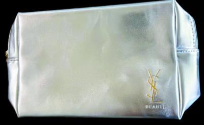 Yves Saint Laurent YSL Silver Faux Leather Makeup Bag Clutch Libre