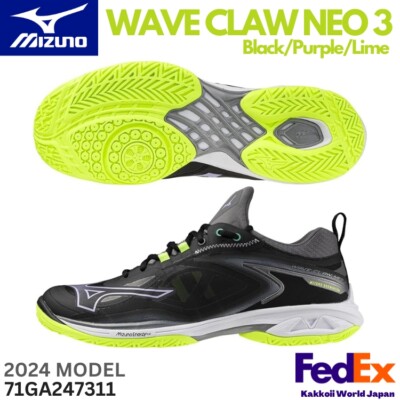 Mizuno Badminton Shoes WAVE CLAW NEO 3 Black/Purple/Lime 71GA2473