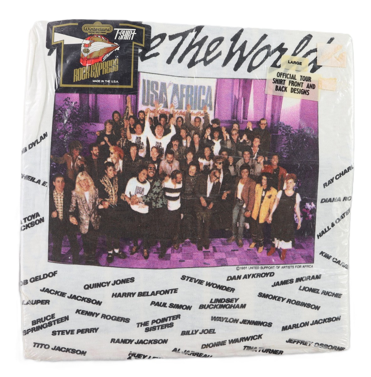 NIP Vtg 85 We Are the World Official Tour T Shirt Large Front Back