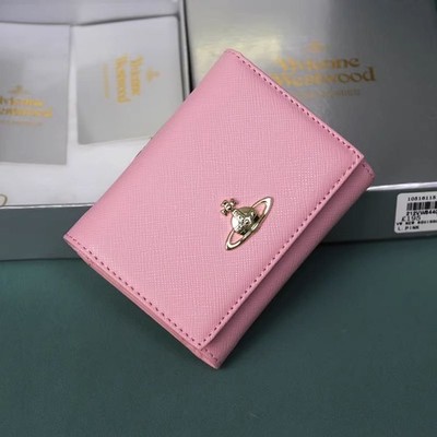 Vivienne Westwood Tri fold Wallet Light Peach Pink leather Orb
