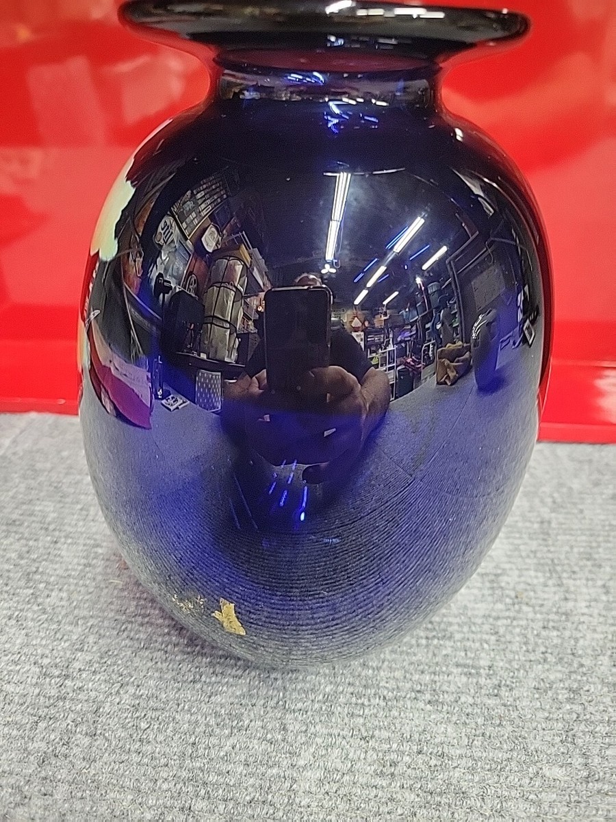 Vintage Sally Worcester Hand Blown Art Glass Vase Cobalt Blue 1984