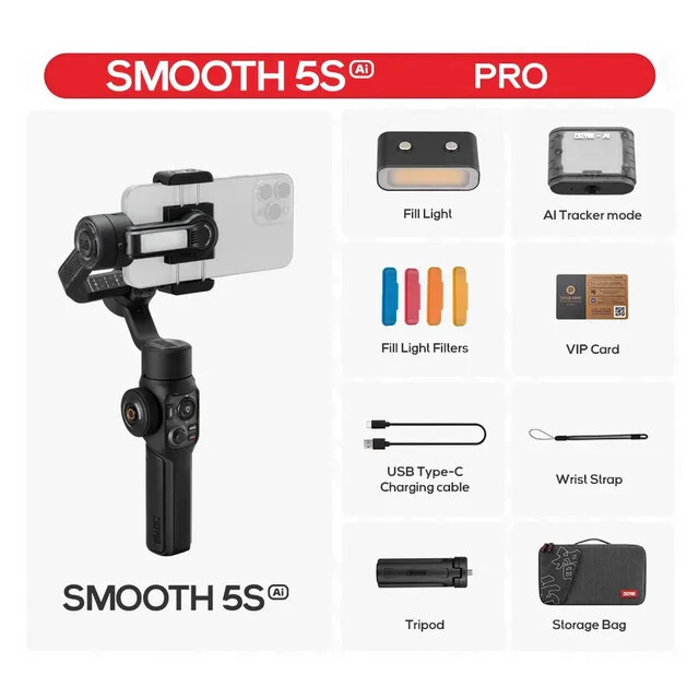 Zhiyun Smooth 5S AI Combo Pro 3-Axis Gimbal stabilizer for