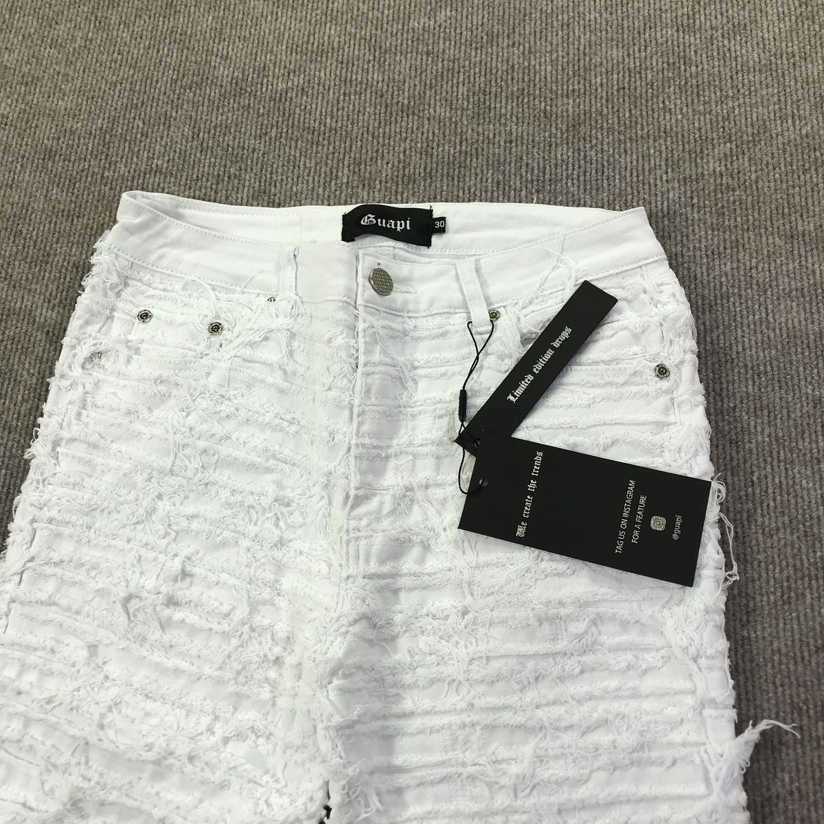 Guapi Jeans Mens 30 White Distressed Frayed Stacked Flare Leg