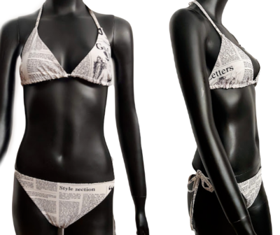 ❤️JOHN GALLIANO, VINTAGE Gazette, Newspaper pattern BIKINI SET