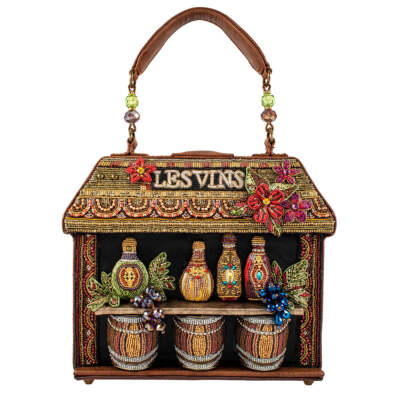 Mary Frances Open Bar Wine Barrels Leather Bag Beaded Handbag Gold