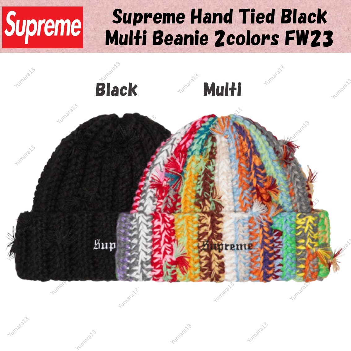 Supreme Hand Tied Black Multi Beanie 2colors FW23 Brand New | eBay