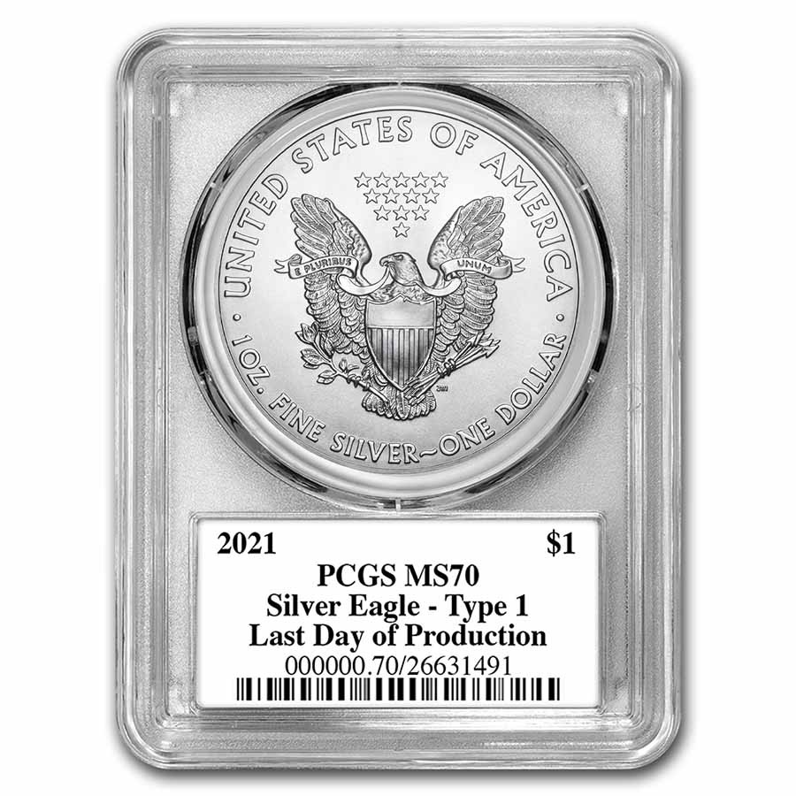 2021 Silver Eagle (Type 1) MS-70 PCGS (Last Production, Black