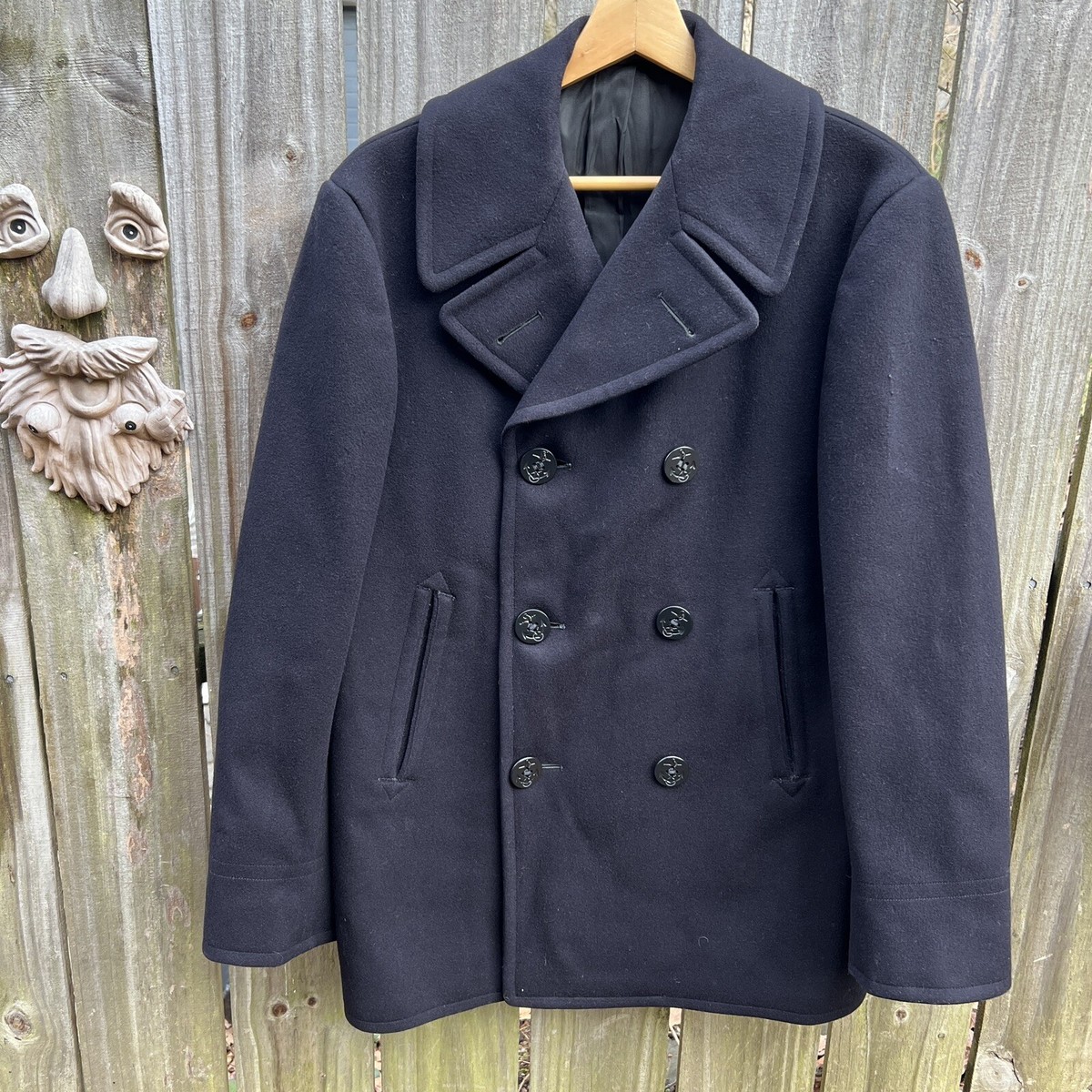 Vintage 50s 60s USN Navy Military Pea Coat Jacket Corduroy Pockets