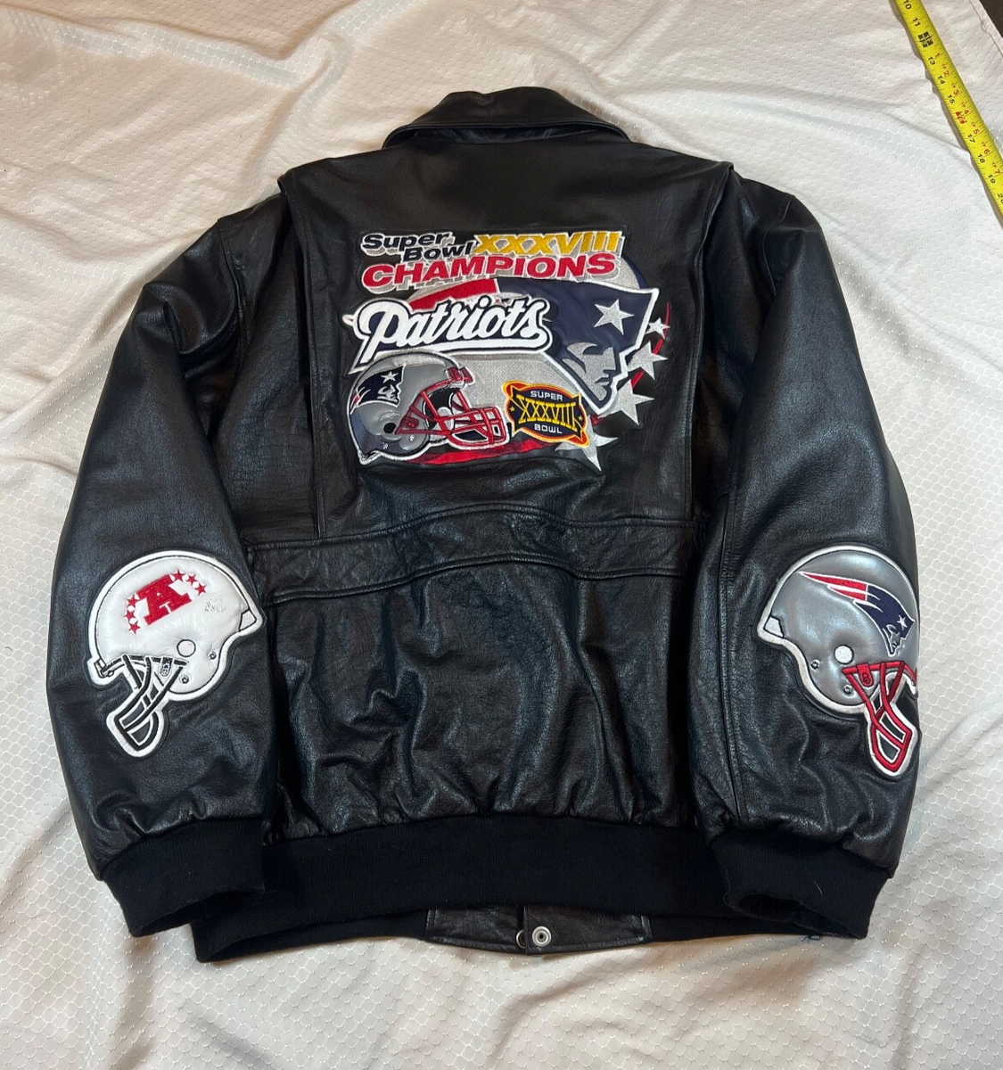 VTG Jeff Hamilton New England Patriots Black Leather jacket Sz XXL