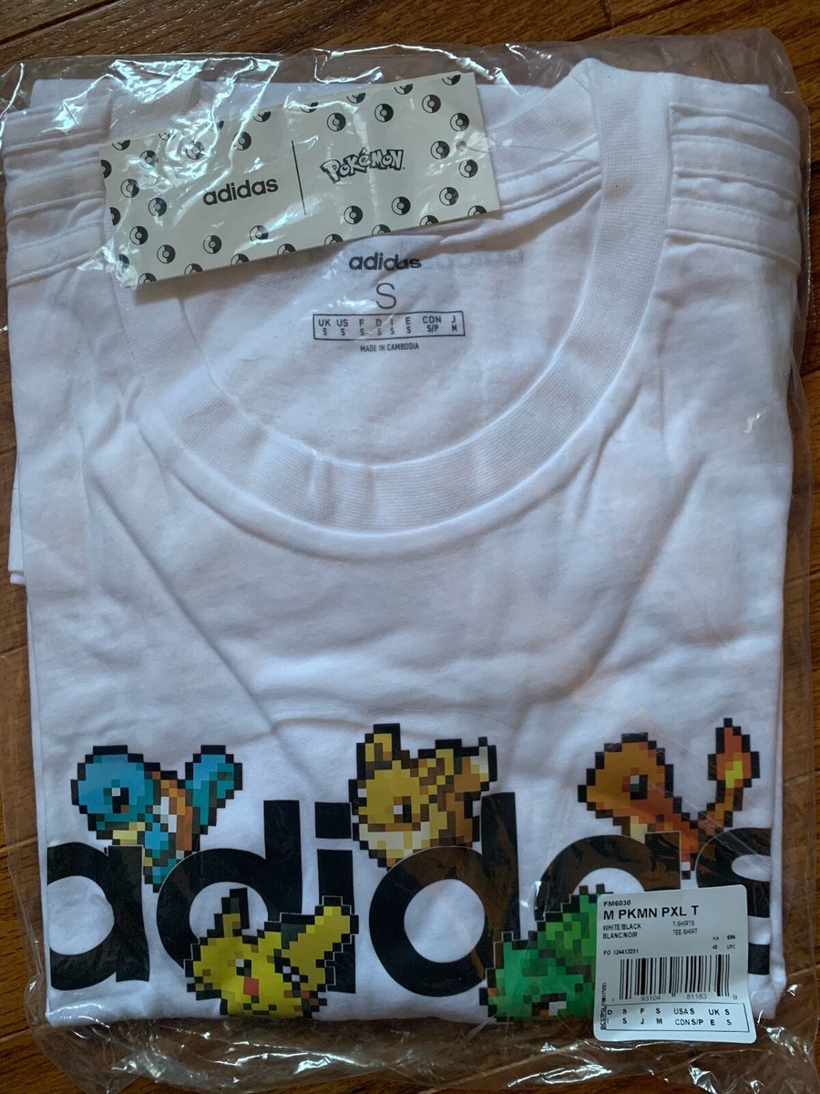 Pokemon x Adidas Pixeled Shirt Tee T-Shirt, White, Small BRAND NEW