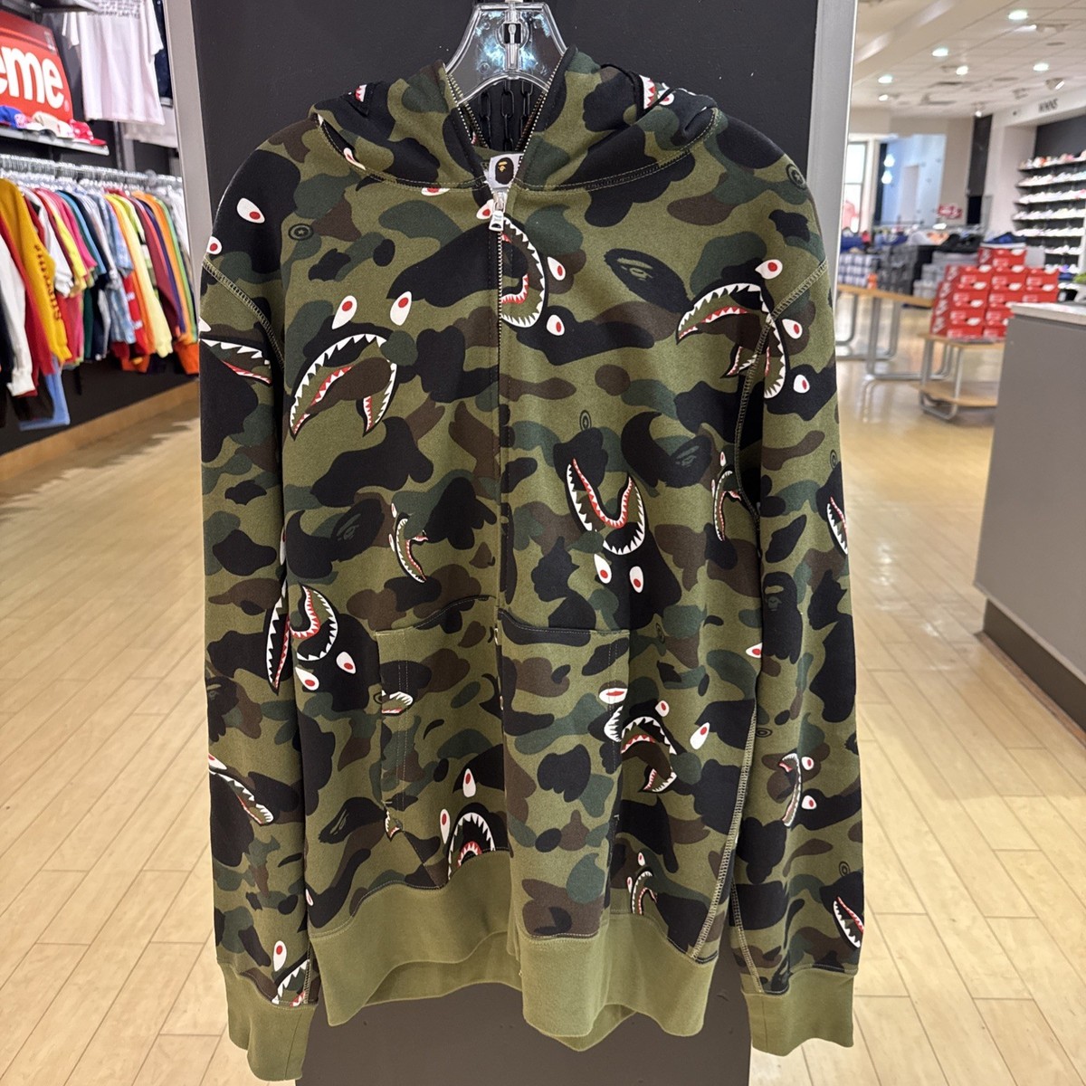 BAPE Shark 1st Camo Shark Full Zip Hoodie (SS23) Green Size Large