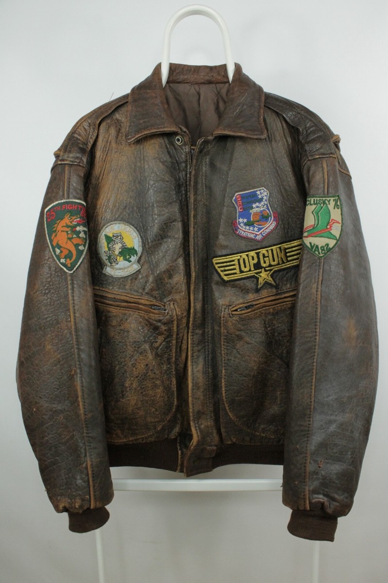 RARE VINTAGE 1980s TYPE A-2 FLIGHT BROWN LEATHER JACKET Like