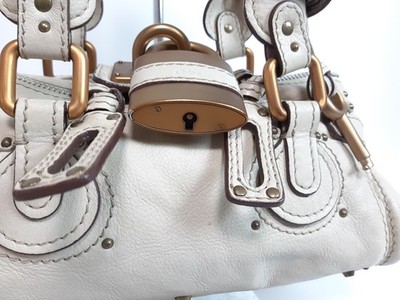 Chloe Mini Paddington Handbag White Ivory Leather with Gold