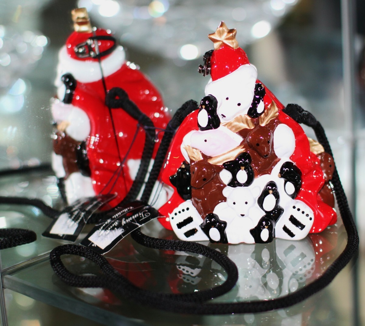 TIMMY WOODS CHRISTMAS CLUTCH BAG HAND CARVED PYRAMID TREE STARS